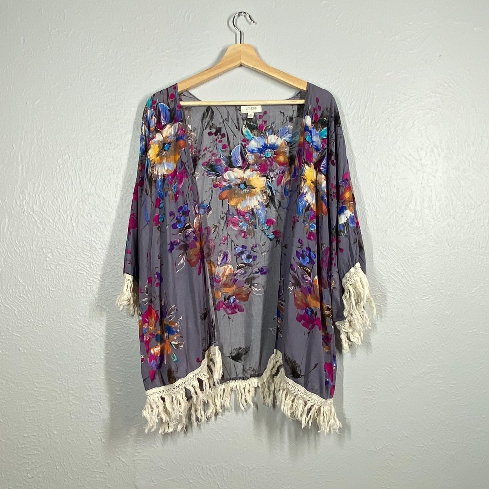 Umgee - Size M - Women Purple Flowers Kimono